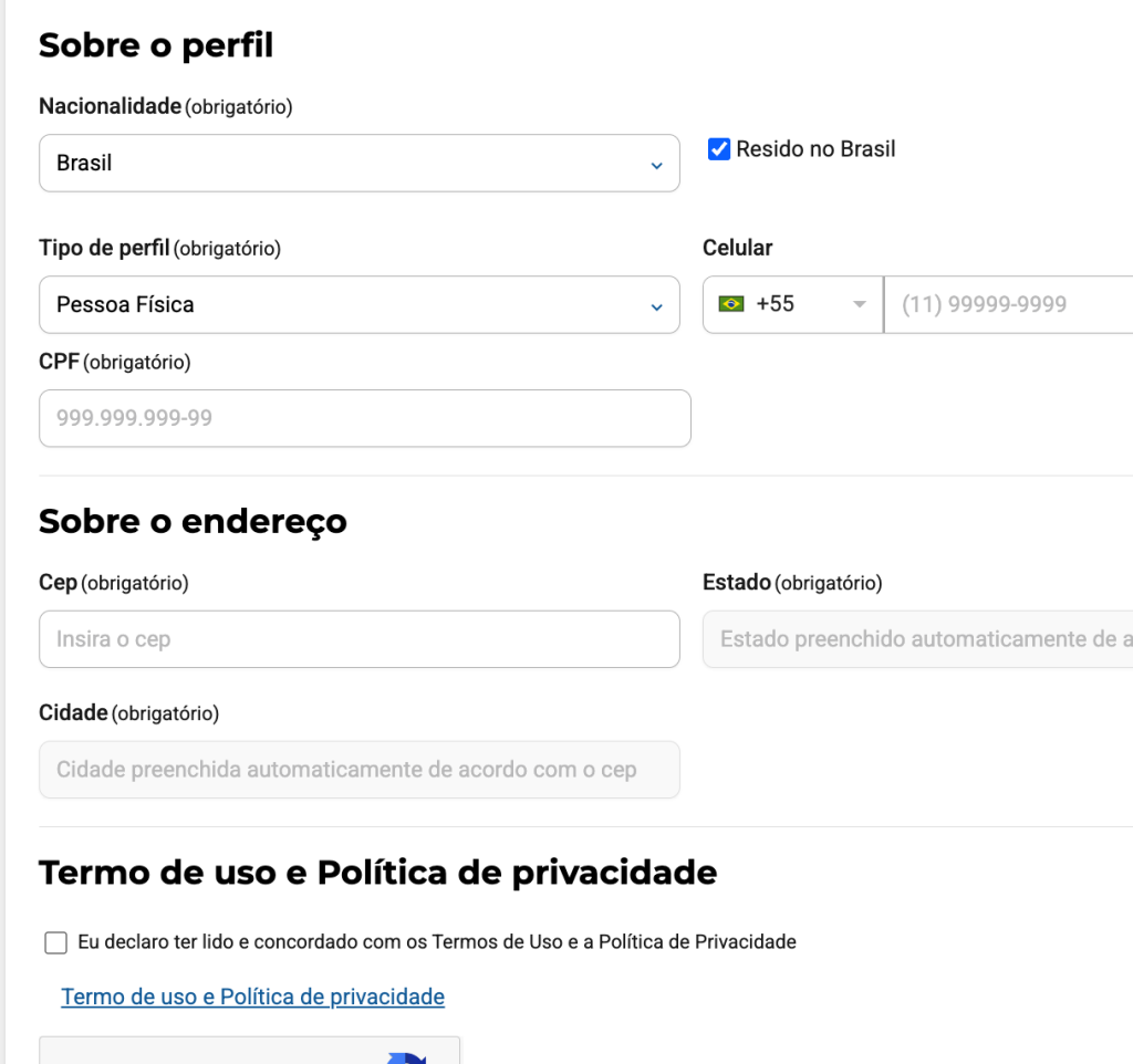 Print da tela de cadastro de empreendedor na Prosas