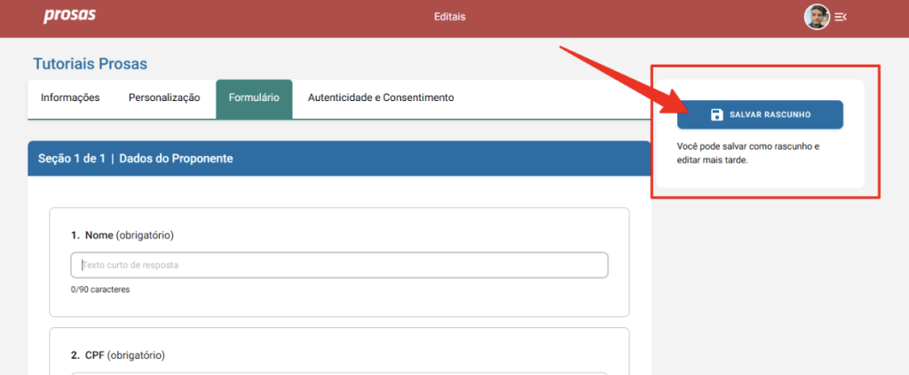 plataforma prosas: proposta em rascunho