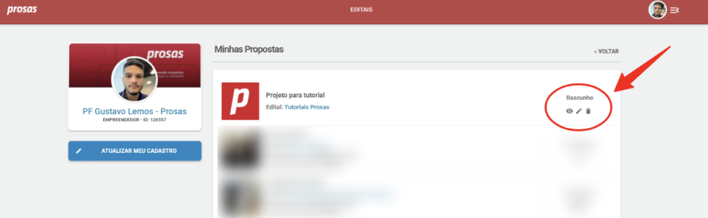 Mostrando o status da proposta em rascunho salva.